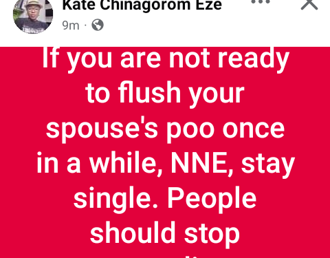 If you are not ready to flush your spouse’s poo once in a while, stay single – Nigerian woman says