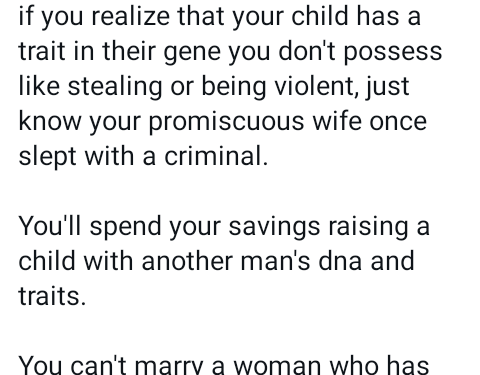 If your child has a trait in their gene you don’t possess, just know your promiscuous wife once slept with a criminal – Nigerian man says