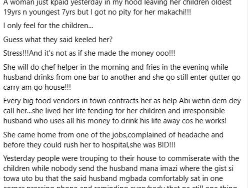 Mother Of Two Died Due To Work Stress While Her Husband Drank From Bar To Bar