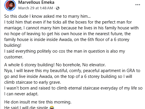 He said I will die single – Nigerian woman narrates how a man reacted after she turned down his marriage proposal